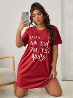  Casual Short Sleeve Slogan Plus Size Nightgowns  Sleepshirts 921