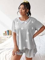 Short Sleeve Geometric Women Plus Sleep  Lounge 8314