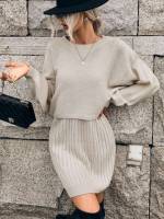  Plain Round Neck Regular Fit Women Sweater Co-ords 1774