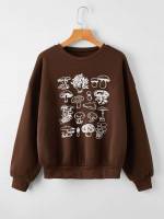 Cartoon Long Sleeve Light Grey Women Clothing 2457