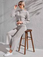  Regular Fit Casual Light Grey Women Sweater Co-ords 2655