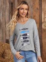 Long Sleeve Regular Fit Casual Women T-Shirts 1875