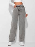 Button Loose Light Grey Women Jeans 455