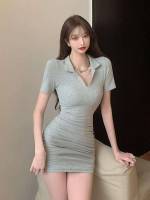  Short Sleeve Polo Light Grey Women Dresses 9793