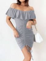 Mini Short Sleeve Ruffle Plain Women Dresses 1100