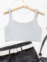  Rib-Knit Plain Casual Women Clothing 1631