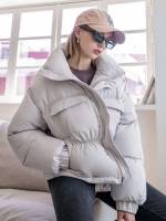  Plain Regular Fit Pocket Women Winter Coats 377