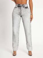  Light Grey Regular Fit Button Women Denim 6038