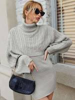  Regular Fit Light Grey Funnel Neck Women Knitwear 8052