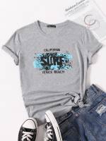 Light Grey Slogan Regular Women Tops, Blouses  Tee 3931