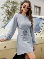 Light Grey Regular Fit Corset Long Women Sweatshirts 1773