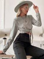  Light Grey Long Sleeve Stand Collar Women Clothing 545