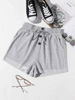 Light Grey Casual Loose Pocket Women Shorts 443