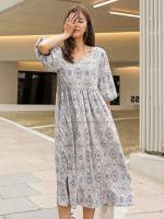 Half Sleeve Tribal Boho Light Grey Women Dresses 676