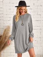 Light Grey Plain Short Women Dresses 1015