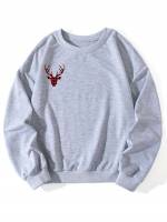  Light Grey Casual Christmas Plus Size Sweatshirts 231