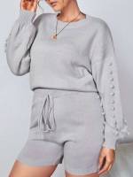 Light Grey Knot Long Sleeve Plus Size Sweater Co-ords 5991