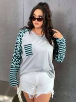  Casual Light Grey Round Neck Plus Size Tops 7529