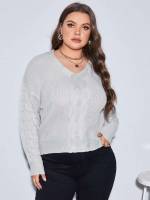 Regular Casual V neck Regular Fit Plus Size Sweaters 6089