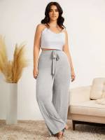 Plain Light Grey Regular Fit Plus Size Bottoms 2292