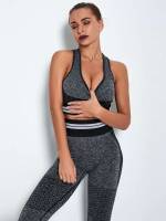 Striped Scoop Neck Light Grey Women Activewear 1504