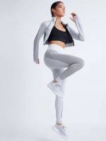 Funnel Neck Striped Light Grey Women Activewear 5834