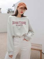 Letter Light Grey Regular Women Sweatshirts 646