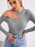 Asymmetrical Light Grey Crop Sexy Women T-Shirts 2919