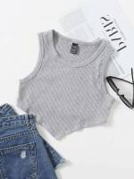  Asymmetrical Round Neck Light Grey Women Tank Tops  Camis 140