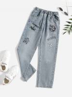 Pocket Light Wash Letter Boys Jeans 4771