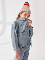 Casual Long Sleeve Plain Girls Denim Jackets  Coats 3296