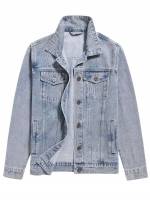 Collar Light Wash Plain Regular Men Denim Jackets 5010