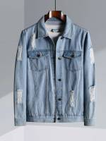  Ripped Casual Light Wash Men Denim Jackets 7966