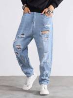 Long  Light Wash Men Denim 3887