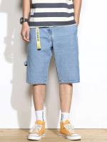 Letter Patched Regular Fit Men Denim Shorts 8864