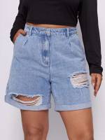  Light Wash Plus Size Denim Shorts 1175