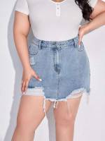 Button  Plain Plus Size Denim 4332