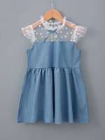 Light Wash Polka Dot Cute Sleeveless Toddler Girls Clothing 7600