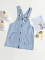  Preppy Straps Short Toddler Girl Denim Dresses 125