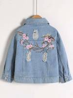 Floral Regular Fit Long Sleeve Embroidery Toddler Girl Denim Jackets  Coats 685