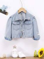 Light Wash Ripped Long Sleeve Collar Kids Clothing 3808