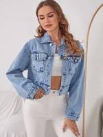  Long Sleeve Crop Plain Women Denim 1336