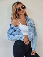  Crop Ripped Light Wash Women Denim Jackets  Coats 5343