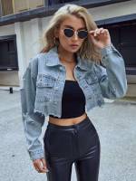  Light Wash Collar Regular Fit Women Denim Jackets  Coats 9408