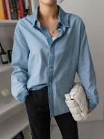 Light Wash Regular Collar Long Sleeve Women Clothing 9982