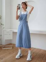  Plain Split Preppy Women Denim Dresses 1006