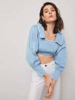 Button Crop Regular Fit Women Denim Tops 2222