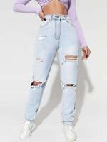 Ripped Loose Plain Women Jeans 245