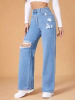 Plain  Long Women Jeans 6587