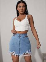  Plain Cut Out Women Denim Skirts 5546